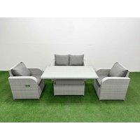 Fimous Light Grey PE Wicker Rattan Garden Furniture Set Sofa Set Reclining Chair Adjustable Lifting Dining or Coffee Table 4 Seater