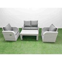 Fimous Light Grey PE Wicker Rattan Garden Furniture Set Sofa Set Reclining Adjustable Chair Oblong Coffee Table 4 Seater