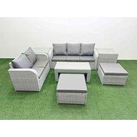 Fimous 7 Seater PE Rattan Wicker Garden Furniture Patio Conservatory Sofa Set w/ Oblong Coffee Table 3 Seater Sofa Love Sofa 2 Big Footstool 2 Side