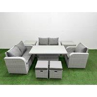 Fimous High Back Poly Rattan Garden Furniture Set w/ Reclining Chair Loveseat Sofa Adjustable Lifting Dining or Coffee Table Indoor Outdoor Patio Set