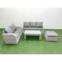 Fimous 6 Seater PE Rattan Wicker Garden Furniture Patio Conservatory Sofa Set w/ Oblong Coffee Table 3 Seater Sofa Love Sofa Big Footstool Side Table