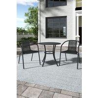 Outdoor Round Metal Slatted Patio Coffee Table with 2 Rattan Chairs