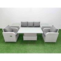 Fimous PE Rattan Garden Furniture Set Reclining Chair Sofa Lounge Sofa Set Adjustable Lifting Dining or Coffee Table 2 Side Table Light Grey