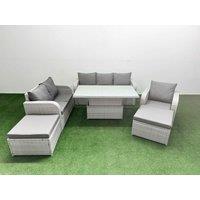 Fimous Patio PE Wicker 8 Seater Outdoor Rattan Furniture Sofa Sets w/ Adjustable Lifting Dining or Coffee Table Reclining Chair Loveseat Sofa 3