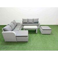 Fimous Outdoor Garden Furniture Sets 8 Seater Wicker Rattan Furniture Sofa Sets w/ Oblong Coffee Table high Back Lounge Sofa 2 Big Footstool Side