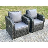 Fimous 2 PC Dark Grey Mixed Curved Rattan Adjustable Reclining Arm Chair Sofa Outdoor Garden Furniture Accesory