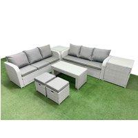 Fimous Outdoor Garden Furniture Sets 8 Seater Wicker Rattan Furniture Sofa Sets w/ Oblong Coffee Table high Back Lounge Sofa Stools 2 Side Table