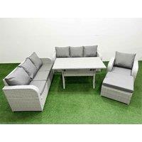 Fimous 8 Seater Poly Rattan Outdoor Garden Furniture Rectangular Dining Table Sofa Set Patio 3 Seater Sofa Reclining Chair 3 Seater Sofa Big