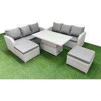 Fimous Outdoor Garden Furniture Sets 8 Seater Wicker Rattan Furniture Sofa Sets w/ Adjustable Lifting Dining or Coffee Table high Back Lounge Sofa 2