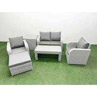 Fimous Light Grey PE Wicker Rattan Garden Furniture Set Sofa Set Reclining Adjustable Chair Oblong Coffee Table 5 Seater With Footstool Side Table