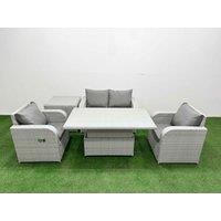 Fimous Light Grey PE Wicker Rattan Garden Furniture Set Sofa Set Reclining Chair Adjustable Lifting Dining or Coffee Table 4 Seater With Side Table