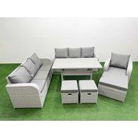 Fimous 10 Seater Poly Rattan Outdoor Garden Furniture Rectangular Dining Table Sofa Set Patio 3 Seater Sofa Reclining Chair 3 Seater Sofa 3 Stools