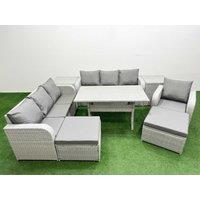 Fimous 9 Seater Poly Rattan Outdoor Garden Furniture Rectangular Dining Table Sofa Set Patio 3 Seater Sofa Reclining Chair 3 Seater Sofa 2 Big