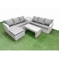 Fimous Outdoor Garden Furniture Sets 7 Seater Wicker Rattan Furniture Sofa Sets w/ Oblong Coffee Table high Back Lounge Sofa Big Footstool Side Table