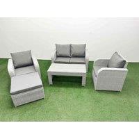 Fimous Light Grey PE Wicker Rattan Garden Furniture Set Sofa Set Reclining Adjustable Chair Oblong Coffee Table 5 Seater With Footstool