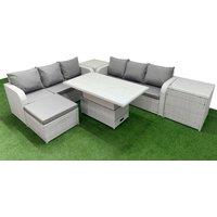 Fimous Outdoor Garden Furniture Sets 7 Seater Wicker Rattan Furniture Sofa Sets w/ Adjustable Lifting Dining or Coffee Table high Back Lounge Sofa