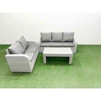 Fimous 5 Seater PE Rattan Wicker Garden Furniture Patio Conservatory Sofa Set with Oblong Coffee Table 3 Seater Sofa Love Sofa in Light Grey
