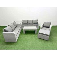 Fimous 8 Seater Poly Rattan Outdoor Garden Furniture Oblong Coffee Table Sofa Set Patio 3 Seater Sofa Reclining Chair 3 Seater Sofa Big Footstool
