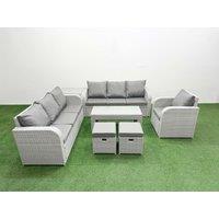 Fimous 9 Seater Poly Rattan Outdoor Garden Furniture Oblong Coffee Table Sofa Set Patio 3 Seater Sofa Reclining Chair 3 Seater Sofa Stools Side Table