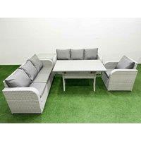Fimous 7 Seater Poly Rattan Outdoor Garden Furniture Rectangular Dining Table Sofa Set Patio 3 Seater Sofa Reclining Chair 3 Seater Sofa Side Table