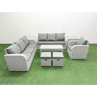 Fimous 9 Seater Poly Rattan Outdoor Garden Furniture Oblong Coffee Table Sofa Set Patio 3 Seater Sofa Reclining Chair 3 Seater Sofa Stools 2 Side