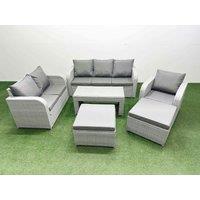 Fimous Patio PE Wicker 8 Seater Outdoor Rattan Furniture Sofa Sets w/ Oblong Coffee Table Reclining Chair Loveseat Sofa 3 Seater Sofa 2 Big