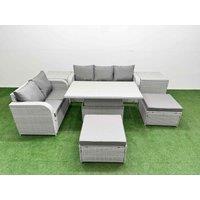 Fimous 7 Seater PE Rattan Wicker Garden Furniture Patio Conservatory Sofa Set w/ Adjustable Lifting Dining or Coffee Table 3 Seater Sofa Love Sofa 2