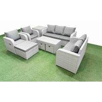 Fimous PE Rattan Garden Furniture Set Adjustable Chair Sofa Double Love Seat 2 Seater Sofa Lounge Set Rectangular Coffee Table 3 Stools Side Table
