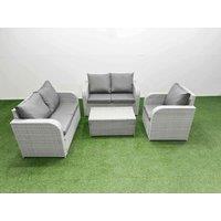 Fimous High Back Poly Rattan Garden Furniture Set with Reclining Chair Loveseat Sofa Rectangular Coffee Table Indoor Outdoor Patio Set Light Grey