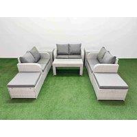 Fimous 8 Seater PE Wicker Rattan Furniture Sofa Sets with Oblong Coffee Table 2 Seater Love Sofa 2 Big Footstool 2 Side Table Light Grey