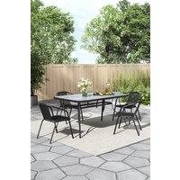 Garden Tempered Glass Rectangle Table with 4 Rattan Stacking Chairs