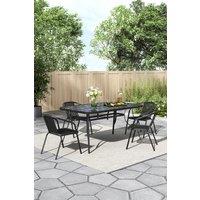 Garden Tempered Glass Rectangle Table with 4 Rattan Stacking Chairs