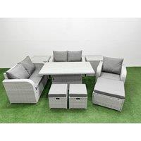 Fimous High Back Poly Rattan Garden Furniture Set w/ Reclining Chair Loveseat Sofa Adjustable Lifting Dining or Coffee Table Indoor Outdoor Patio Set