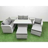 Fimous High Back Poly Rattan Garden Furniture Set w/ Reclining Chair Loveseat Sofa Adjustable Lifting Dining or Coffee Table Indoor Outdoor Patio Set