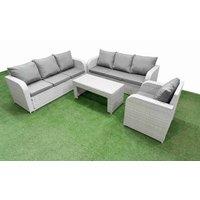 Fimous 7 Seater Poly Rattan Outdoor Garden Furniture Oblong Coffee Table Sofa Set Patio 3 Seater Sofa Reclining Chair 3 Seater Sofa Light Grey