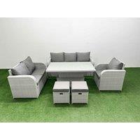 Fimous Patio PE Wicker 8 Seater Outdoor Rattan Furniture Sofa Sets w/ Adjustable Lifting Dining or Coffee Table Reclining Chair Loveseat Sofa 3