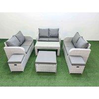 Fimous 9 Seater PE Wicker Rattan Furniture Sofa Sets with Oblong Coffee Table 2 Seater Love Sofa 3 Stool Light Grey