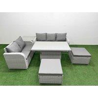 Fimous 7 Seater PE Rattan Wicker Garden Furniture Patio Conservatory Sofa Set w/ Adjustable Lifting Dining or Coffee Table 3 Seater Sofa Love Sofa 2