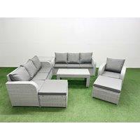 Fimous 9 Seater Poly Rattan Outdoor Garden Furniture Oblong Coffee Table Sofa Set Patio 3 Seater Sofa Reclining Chair 3 Seater Sofa 2 Big Footstools