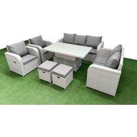 Fimous PE Rattan Garden Furniture Set Reclining Chair Sofa Double Love Seat 2 Seater Sofa Lounge Set Adjustable Lifting Dining or Coffee Table 2