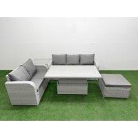 Fimous 6 Seater PE Rattan Wicker Garden Furniture Patio Conservatory Sofa Set w/ Adjustable Lifting Dining or Coffee Table 3 Seater Sofa Love Sofa