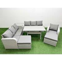 Fimous 9 Seater Poly Rattan Outdoor Garden Furniture Rectangular Dining Table Sofa Set Patio 3 Seater Sofa Reclining Chair 3 Seater Sofa 2 Big