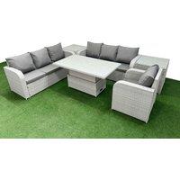 Fimous 7 Seater Poly Rattan Outdoor Garden Furniture Adjustable Lifting Dining or Coffee Table Sofa Set Patio 3 Seater Sofa Reclining Chair 3 Seater