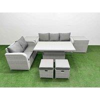 Fimous 7 Seater PE Rattan Wicker Garden Furniture Patio Conservatory Sofa Set w/ Adjustable Lifting Dining or Coffee Table 3 Seater Sofa Love Sofa 2