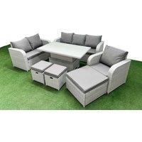 Fimous Patio PE Wicker 9 Seater Outdoor Rattan Furniture Sofa Sets w/ Adjustable Lifting Dining or Coffee Table Reclining Chair Loveseat Sofa 3
