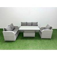 Fimous Patio PE Wicker 6 Seater Outdoor Rattan Furniture Sofa Sets w/ Adjustable Lifting Dining or Coffee Table Reclining Chair Loveseat Sofa 3