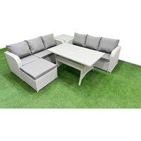 Fimous Outdoor Garden Furniture Sets 7 Seater Wicker Rattan Furniture Sofa Sets w/ Rectangular Dining Table high Back Lounge Sofa Big Footstool Side