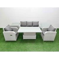 Fimous PE Rattan Garden Furniture Set Reclining Chair Sofa Lounge Sofa Set Adjustable Lifting Dining or Coffee Table Side Table Light Grey