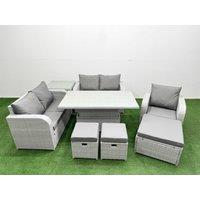 Fimous High Back Poly Rattan Garden Furniture Set w/ Reclining Chair Loveseat Sofa Adjustable Lifting Dining or Coffee Table Indoor Outdoor Patio Set