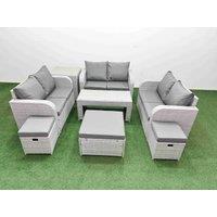 Fimous 9 Seater PE Wicker Rattan Furniture Sofa Sets with Oblong Coffee Table 2 Seater Love Sofa 3 Stool Side Table Light Grey